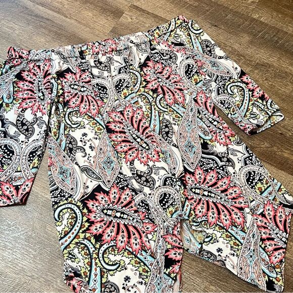 ECI New York Boho Off Shoulder Paisley Handkerchief Hem Blouse L Large - Picture 3 of 8